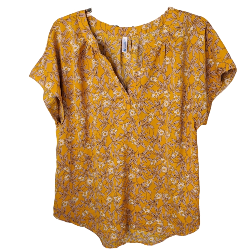 M lagenlook prarie yellow floral daisy blouse